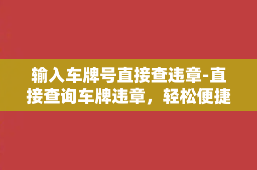 输入车牌号直接查违章-直接查询车牌违章，轻松便捷