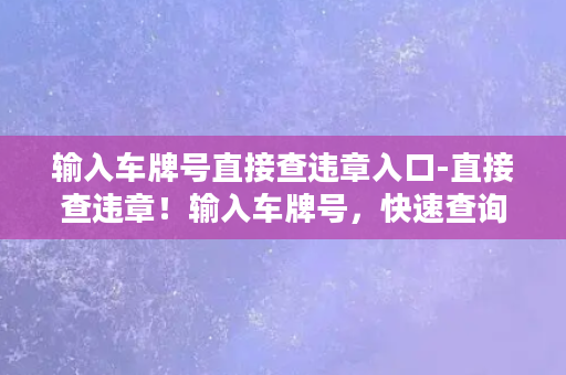 输入车牌号直接查违章入口-直接查违章！输入车牌号，快速查询罚单入口！