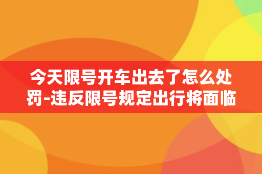 今天限号开车出去了怎么处罚-违反限号规定出行将面临何种处罚？限号处罚细则解析