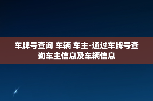 车牌号查询 车辆 车主-通过车牌号查询车主信息及车辆信息