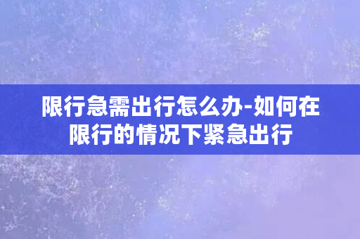 限行急需出行怎么办-如何在限行的情况下紧急出行