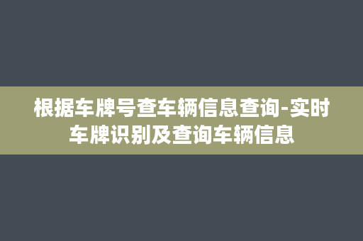 根据车牌号查车辆信息查询-实时车牌识别及查询车辆信息