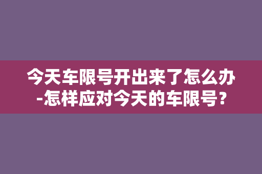 今天车限号开出来了怎么办-怎样应对今天的车限号？