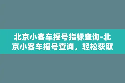 北京小客车摇号指标查询-北京小客车摇号查询，轻松获取指标信息