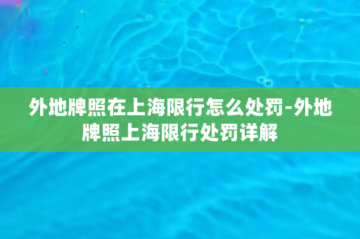 外地牌照在上海限行怎么处罚-外地牌照上海限行处罚详解