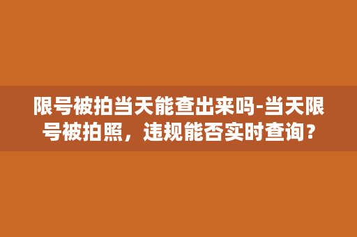 限号被拍当天能查出来吗-当天限号被拍照，违规能否实时查询？