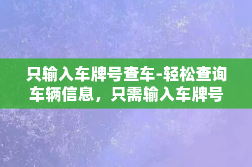 只输入车牌号查车-轻松查询车辆信息，只需输入车牌号！