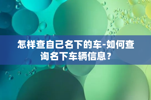 怎样查自己名下的车-如何查询名下车辆信息？