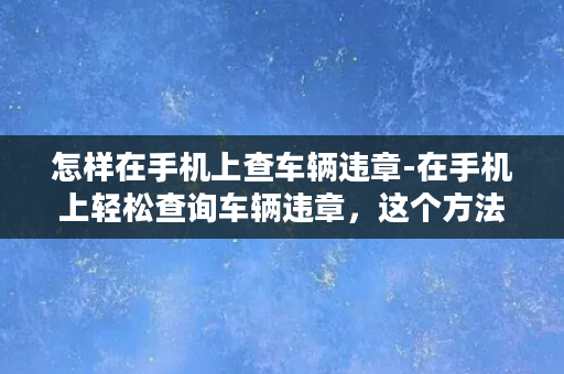 怎样在手机上查车辆违章-在手机上轻松查询车辆违章，这个方法让你省心省力