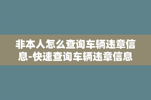 非本人怎么查询车辆违章信息-快速查询车辆违章信息的方法及步骤大全