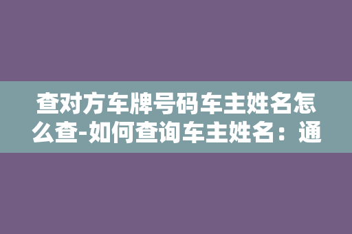 查对方车牌号码车主姓名怎么查-如何查询车主姓名：通过对方车牌号码进行查找