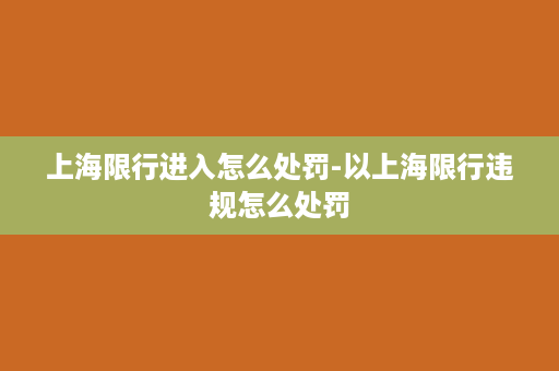 上海限行进入怎么处罚-以上海限行违规怎么处罚