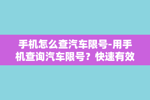 手机怎么查汽车限号-用手机查询汽车限号？快速有效的方法分享！