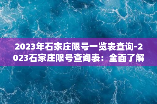 2023年石家庄限号一览表查询-2023石家庄限号查询表：全面了解城市限行信息