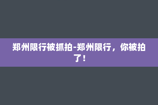 郑州限行被抓拍-郑州限行，你被拍了！