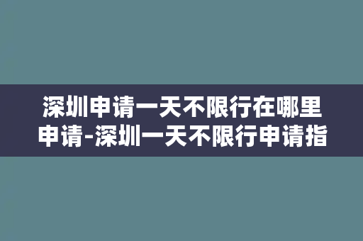 深圳申请一天不限行在哪里申请-深圳一天不限行申请指南