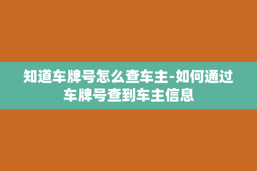 知道车牌号怎么查车主-如何通过车牌号查到车主信息