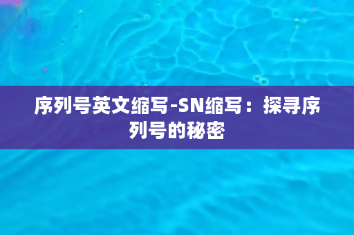 序列号英文缩写-SN缩写：探寻序列号的秘密